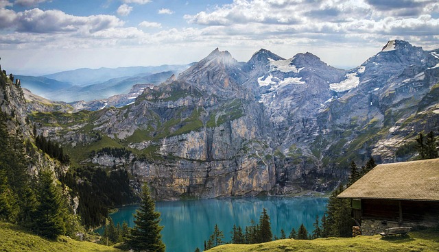 mountains, lake, trees, forest, reflection, mountain range, lake oeschinen, bergsee, landscape, nature, switzerland, mountains, mountains, lake, forest, forest, switzerland, switzerland, switzerland, switzerland, switzerland